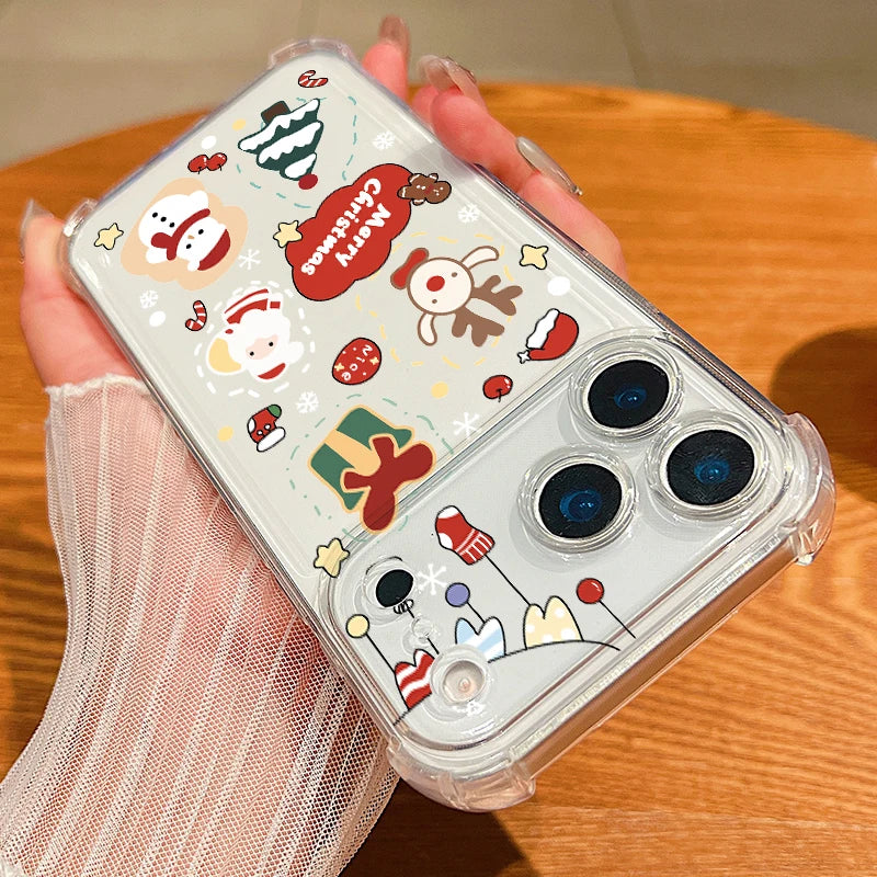 Christmas Tree Elk Phone Case For iPhone Air 17 Pro Max 16 15 Pro Max 14 13 12 Pro 11 Shockproof Soft Silicone Transparent Cover