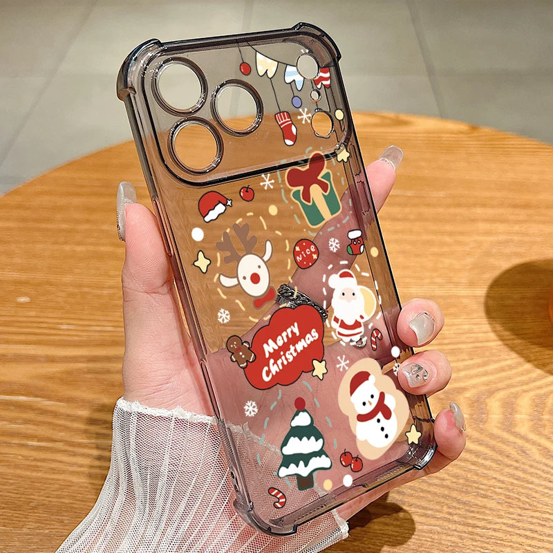 Christmas Tree Elk Phone Case For iPhone Air 17 Pro Max 16 15 Pro Max 14 13 12 Pro 11 Shockproof Soft Silicone Transparent Cover