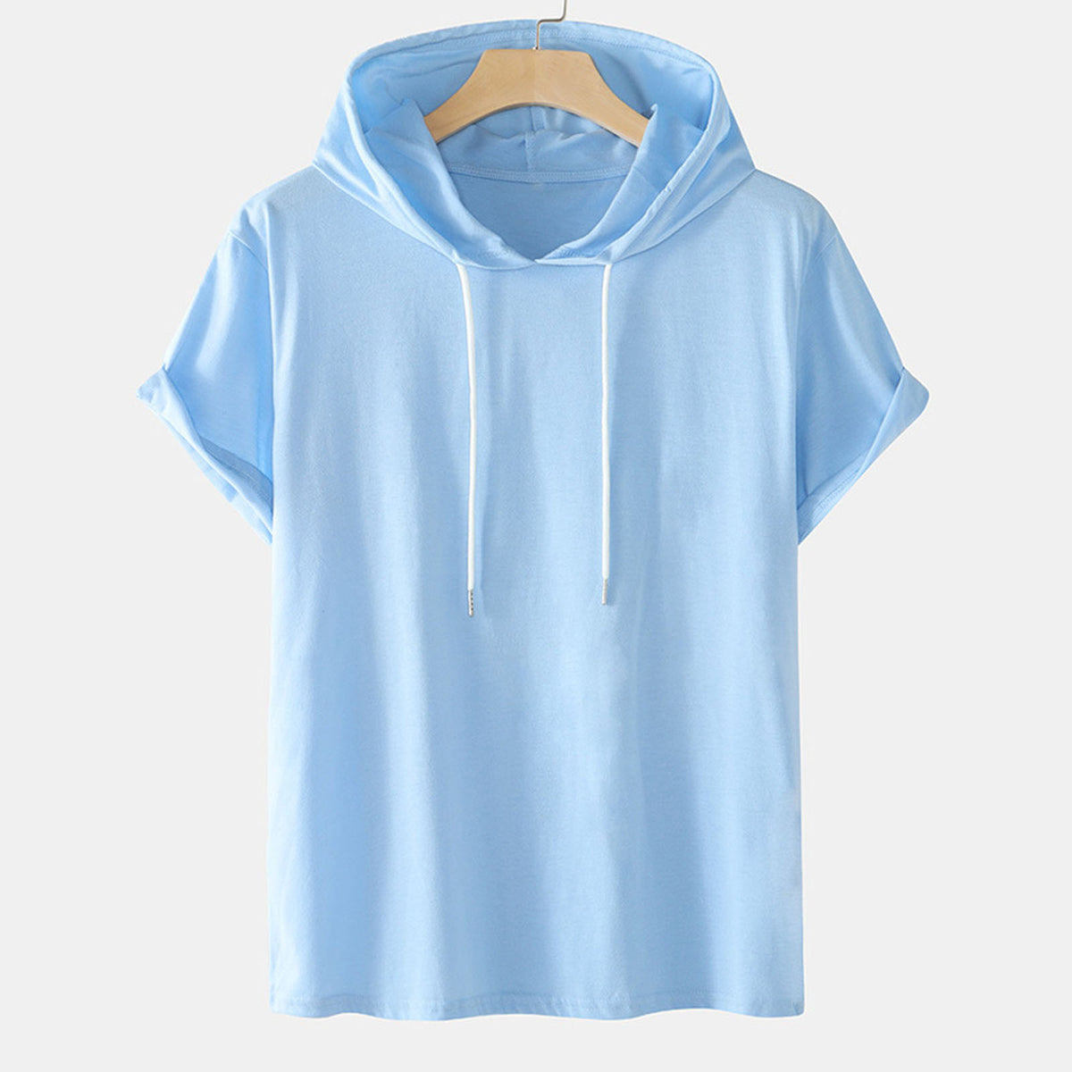 Plus Size Men's Hooded T-Shirts with Drawstring (Summer)