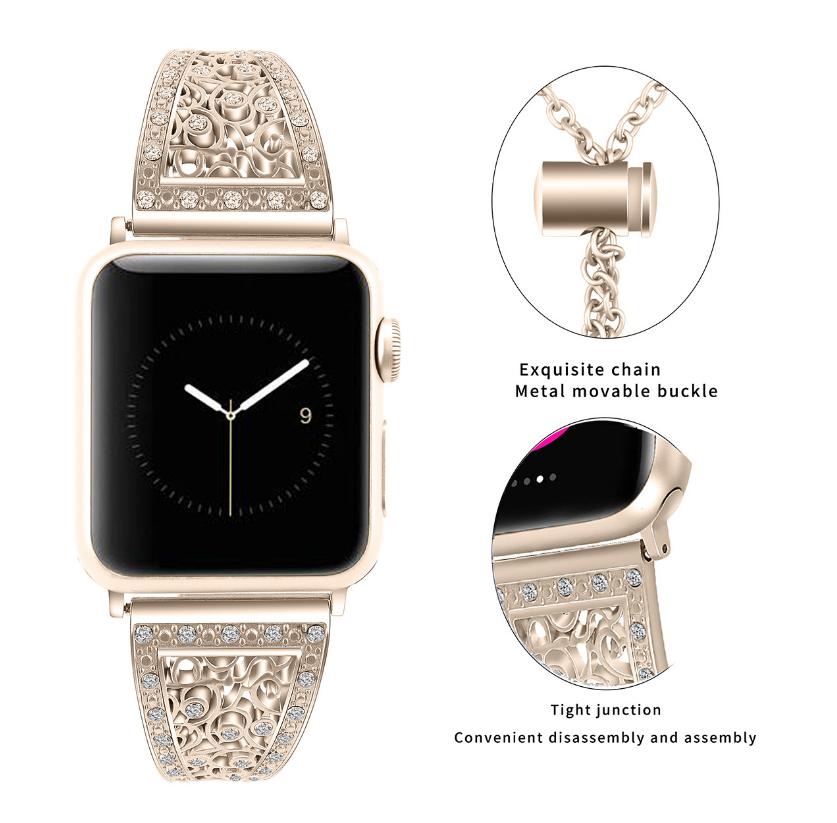 Metal Diamond-Studded Adjustable Band for Apple Watch