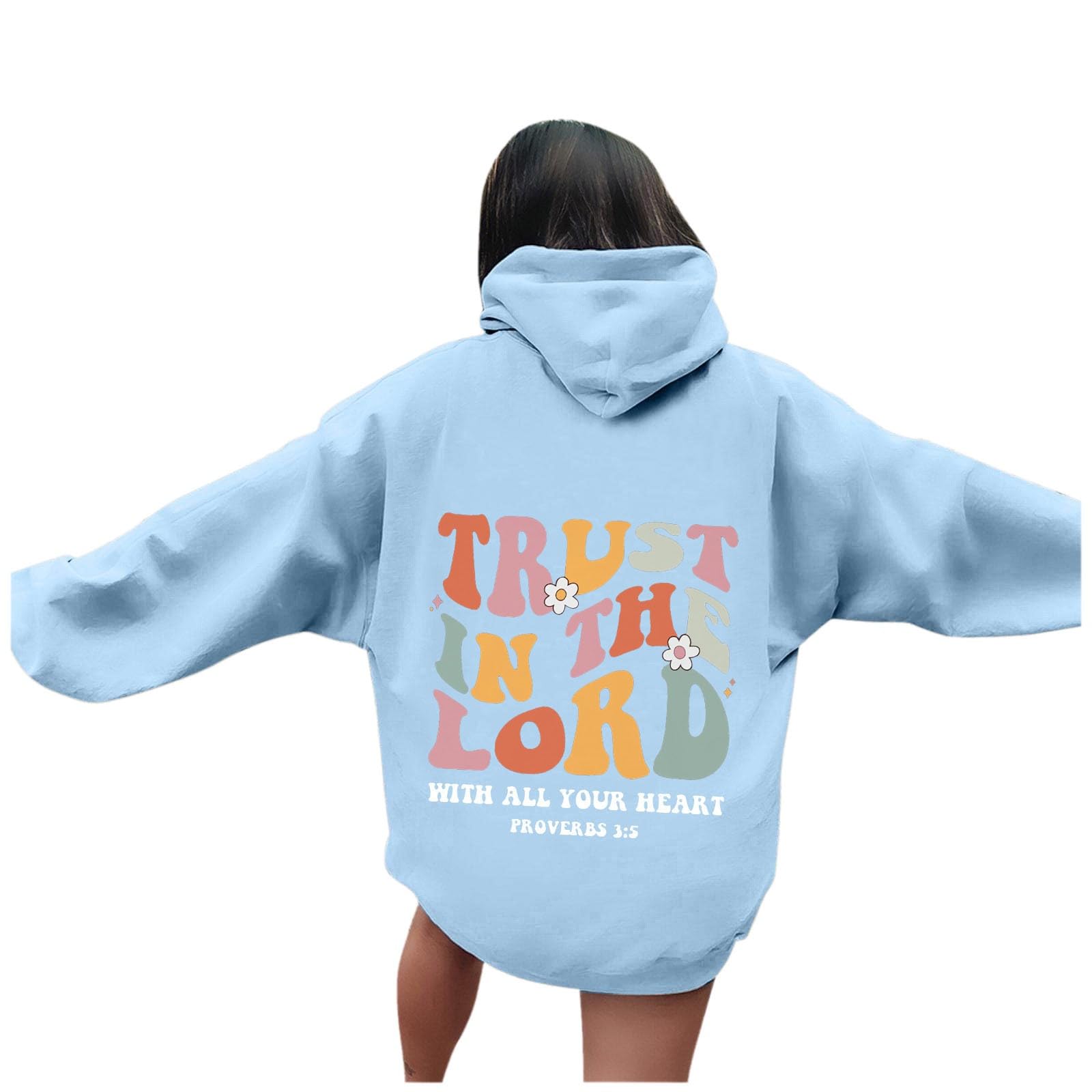 Trust in The Lord Hoodies for Women Oversized Long Sleeve Pockets Pullover Tops Fall Winter Comfortable Casual Sweatshirts Hoodies for Women Teen GirlsBlueS