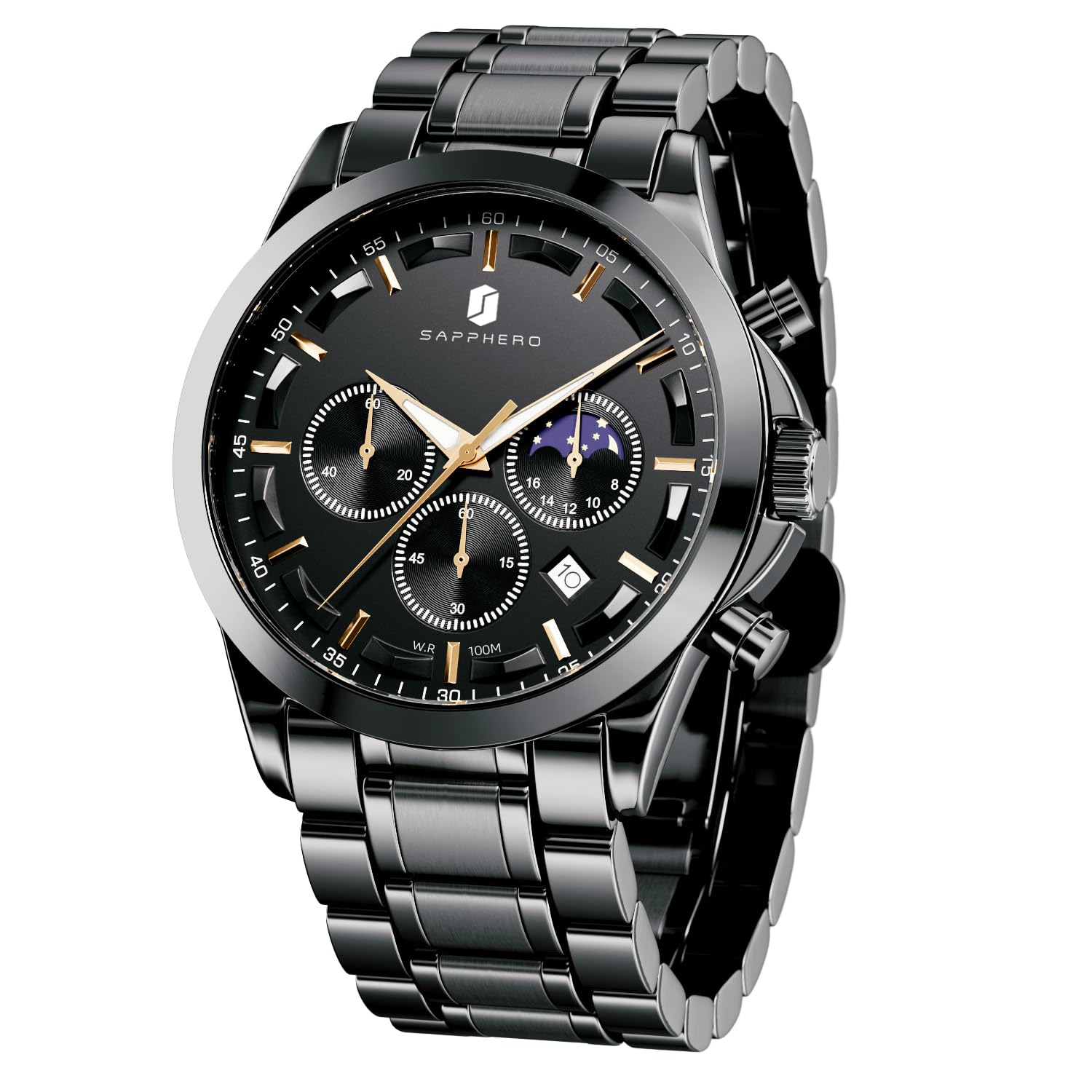SAPPHERO Mens Watches Watches for Men Analog Watch Waterproof Watch Quartz Chronograph Date Display Stainless Steel Mens Wrist Watches Casual Business Gifts for Men Fashion Designer Mens Dress Watch