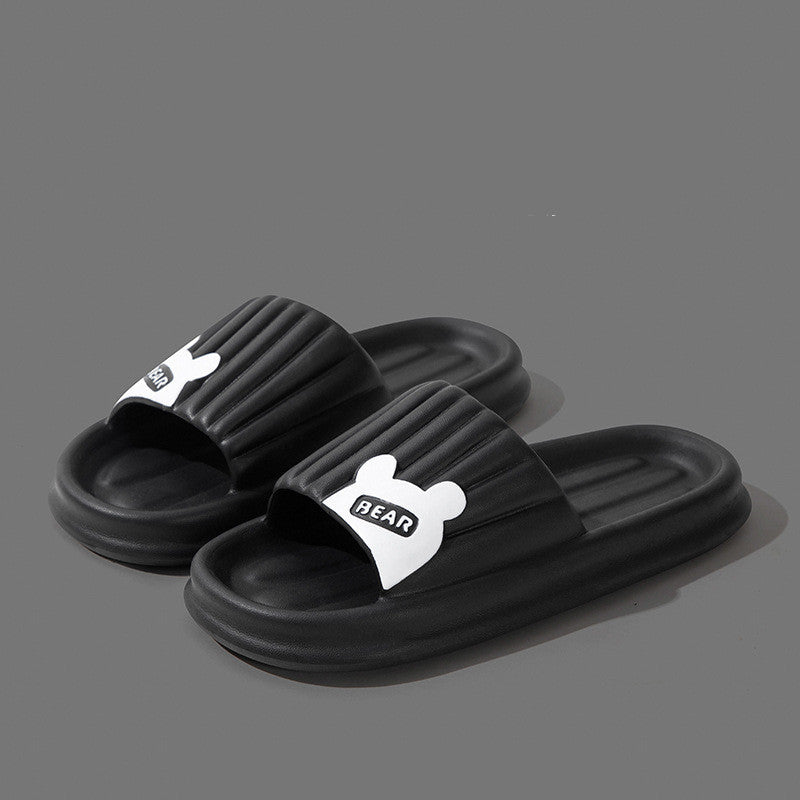 Summer Solid Color Striped Bear Slippers for Women