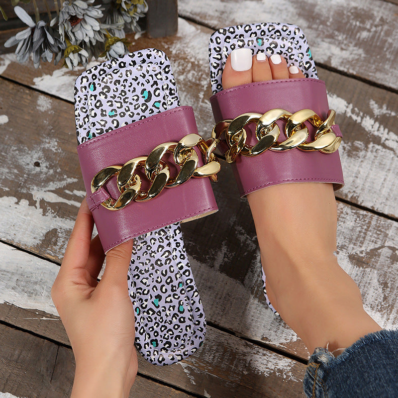 Fashion Print Chain Slippers for Women - Summer Sandals