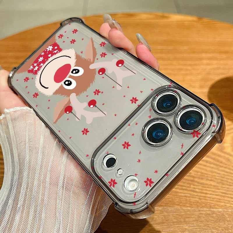 Christmas Tree Elk Phone Case For iPhone Air 17 Pro Max 16 15 Pro Max 14 13 12 Pro 11 Shockproof Soft Silicone Transparent Cover