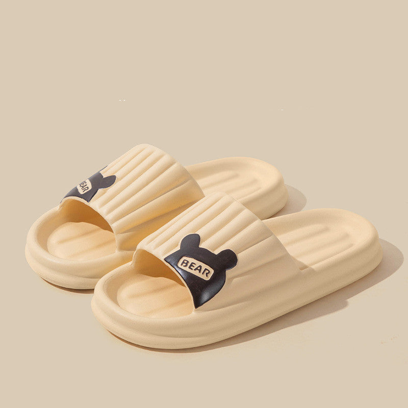 Summer Solid Color Striped Bear Slippers for Women