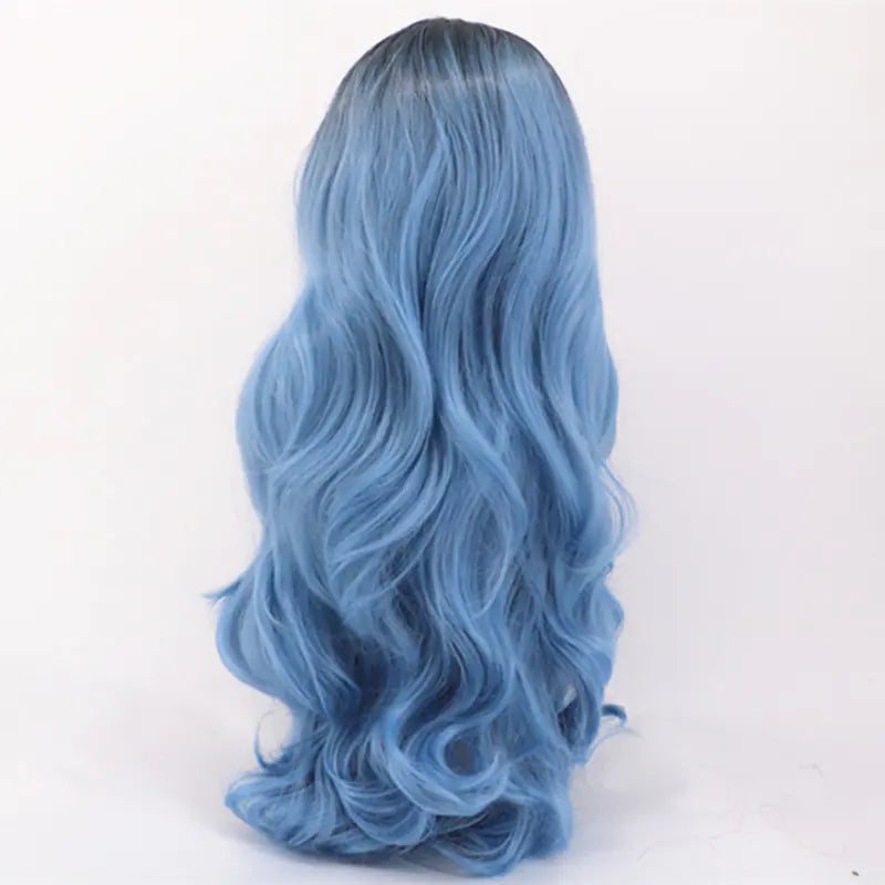 Ladies Long Curly Hair in Black and Blue Gradient