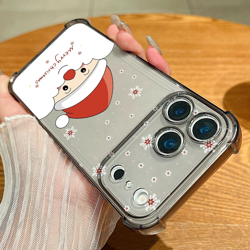 Christmas Tree Elk Phone Case For iPhone Air 17 Pro Max 16 15 Pro Max 14 13 12 Pro 11 Shockproof Soft Silicone Transparent Cover