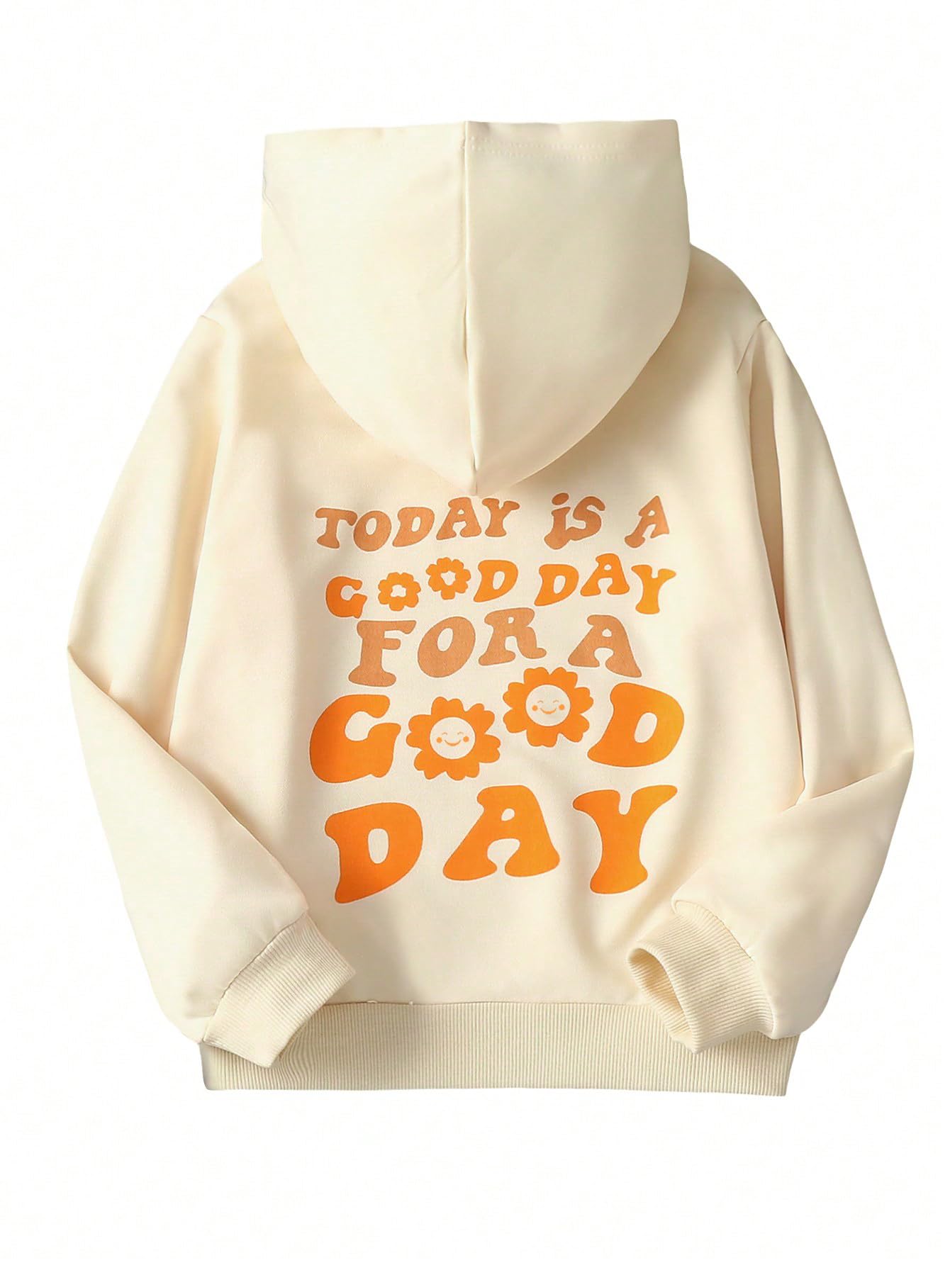 RoseSeek Girls Letter Graphic Preppy Hoodies Long Sleeve Cute Sweatshirt Pullover Tops Beige 9Y