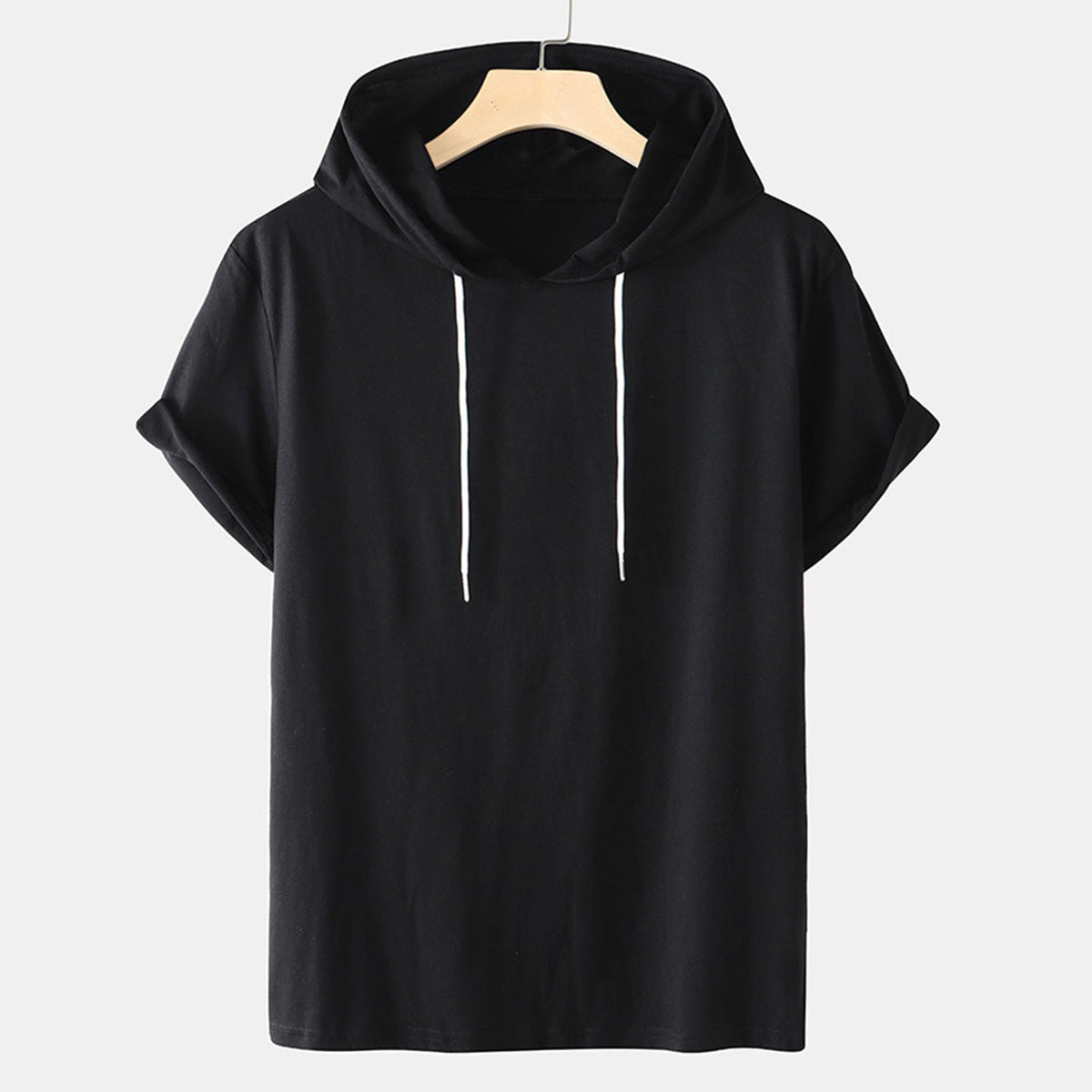 Plus Size Men's Hooded T-Shirts with Drawstring (Summer)