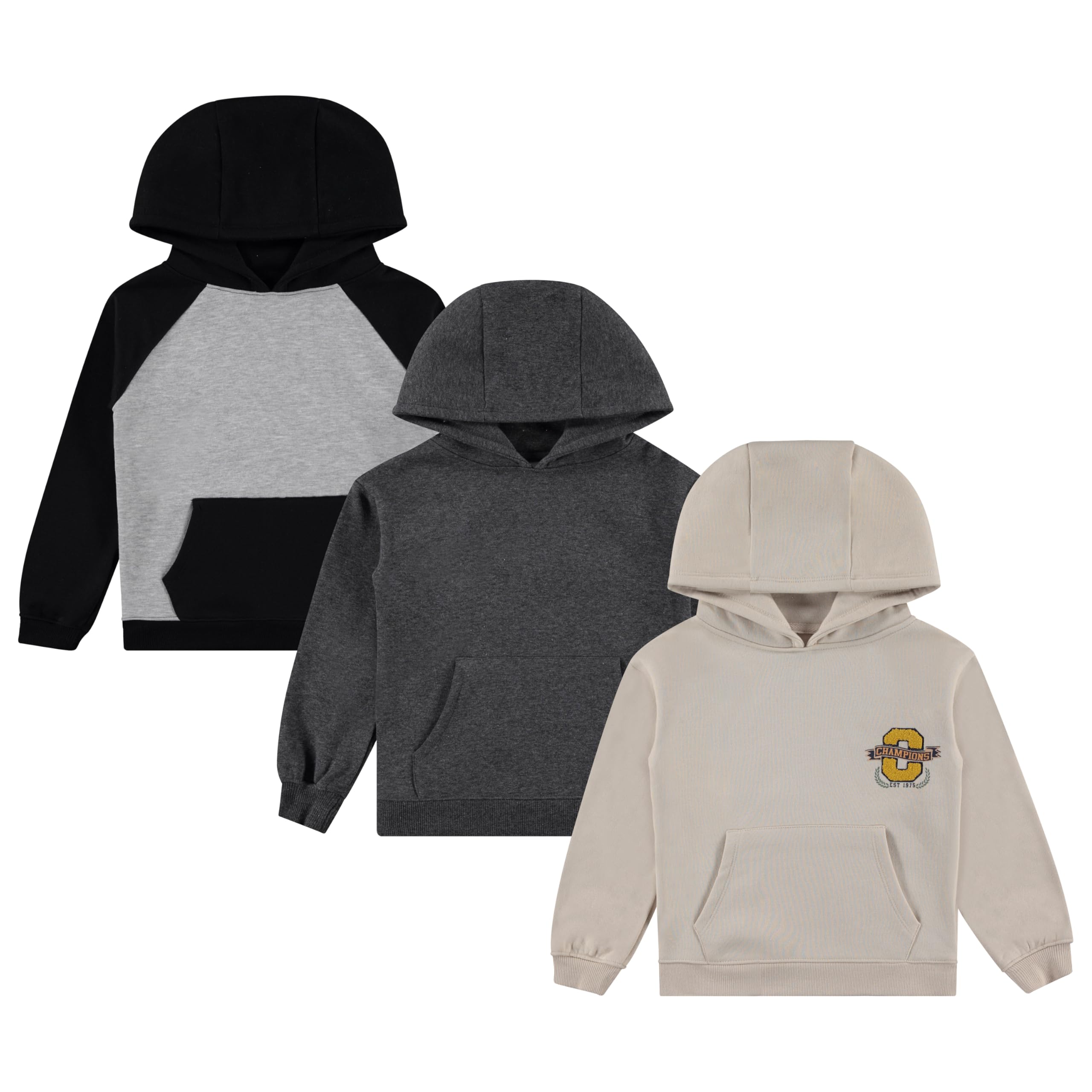 STITCH & STONE Boys 3-Pack Hoodies - Soft Cotton Pullover Sweatshirts - Hgrey Sizes 4/5