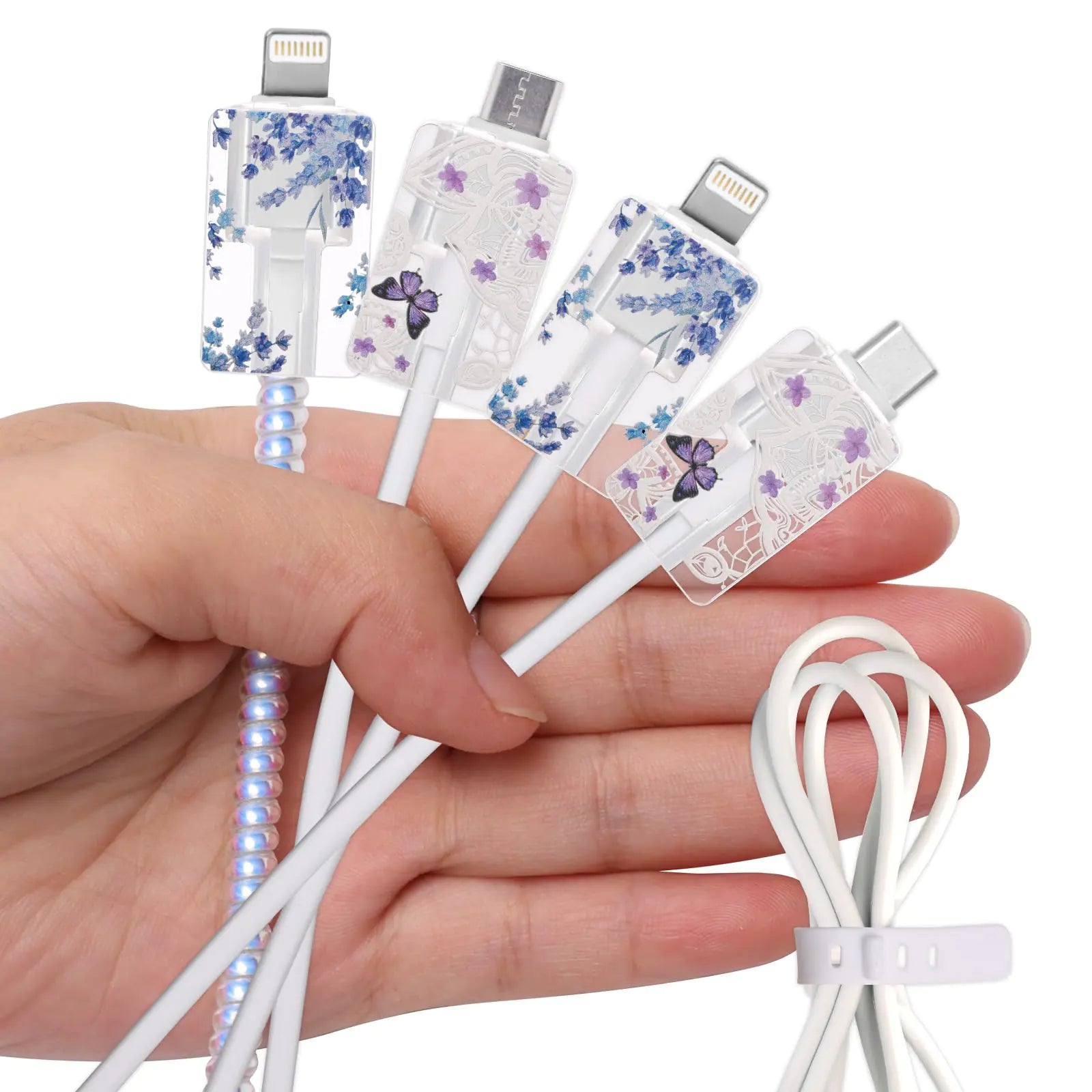 4+2Pcs Hoedia Cable Protector for iPhone Charger Cord Protector for Phone Charger Hard Silicone Cable Saver Mouse Cable Protector Cute Charger Protector with Cord Wrap and Clip