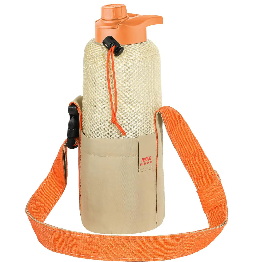 Nuovoware Water Bottle Carrier Bag 40OZ Water Bottle Holder with Adjustable Shoulder Strap Foldable Lightweight Drawstring Water Bottle Bag with Pocket for Hiking Traveling Climbing