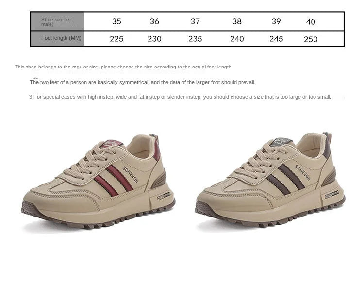 Women's 2025 Spring Autumn Running Flat Sneaker Cross-Border Plus Size All-match Leather Lace-Up Cushioning Non-slip Casual