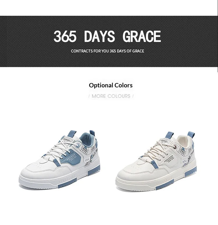 Summer Men's Breathable Synthetic Leather Upper Korean-style Round Toe Thick-soled Rubber Outsole Sports Casual Sneakers White