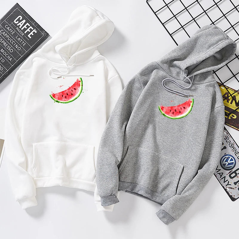 Autumn Winter Hooded Watermelon Graphic Print Sweatshirt Woman Harajuku student Pullover Kawaii White Oversized Female Hoodies