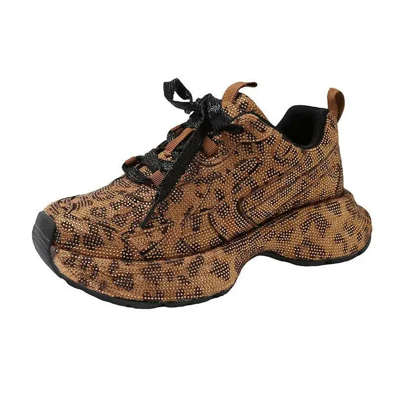 Sparkling Rhinestone Dad Sneakers Reflective Bling Footwear Lady Night Out Party Shoes Women Plus Size 42 Chunky Sole Sneakers
