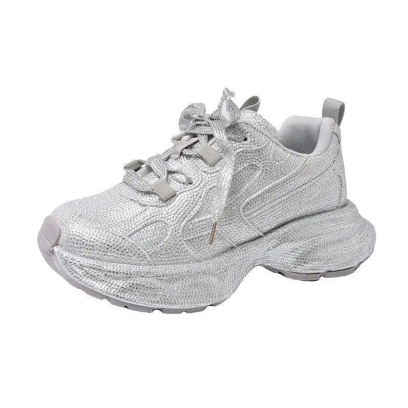 Sparkling Rhinestone Dad Sneakers Reflective Bling Footwear Lady Night Out Party Shoes Women Plus Size 42 Chunky Sole Sneakers