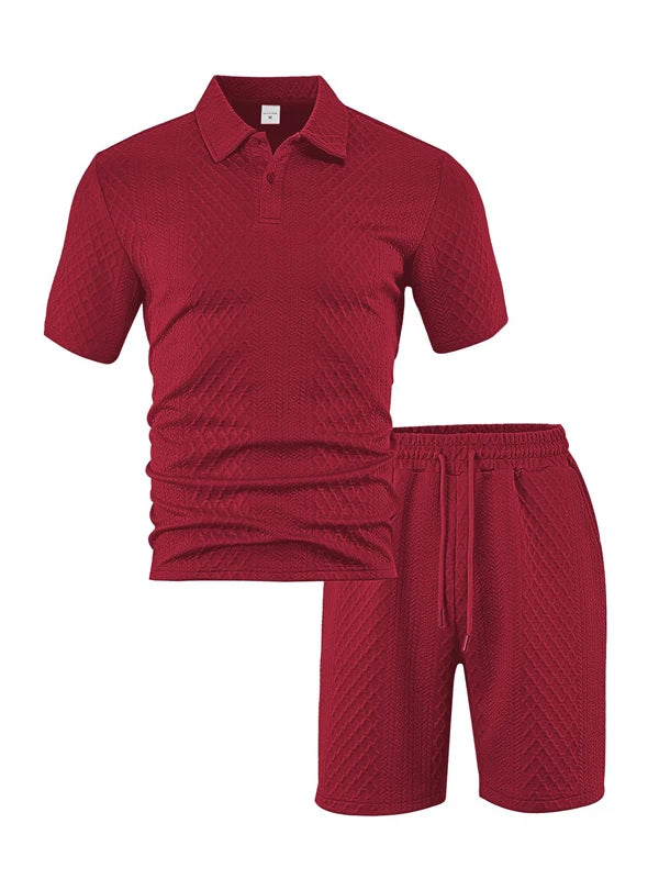 Joychuang New Summer Jacquard Men's T-shirt Set Trendy Lapel Mens Tshirts Shorts Kits Casual Mens Outfits for Men Apparel
