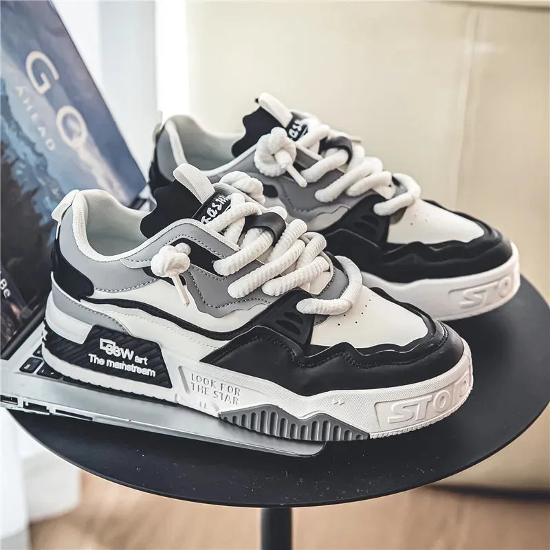 Men's Trendy Street Style Platform Skateboard Shoes Comfortable Non-Slip Durable Casual Lace-up Sneakers for Summer Winter Mesh