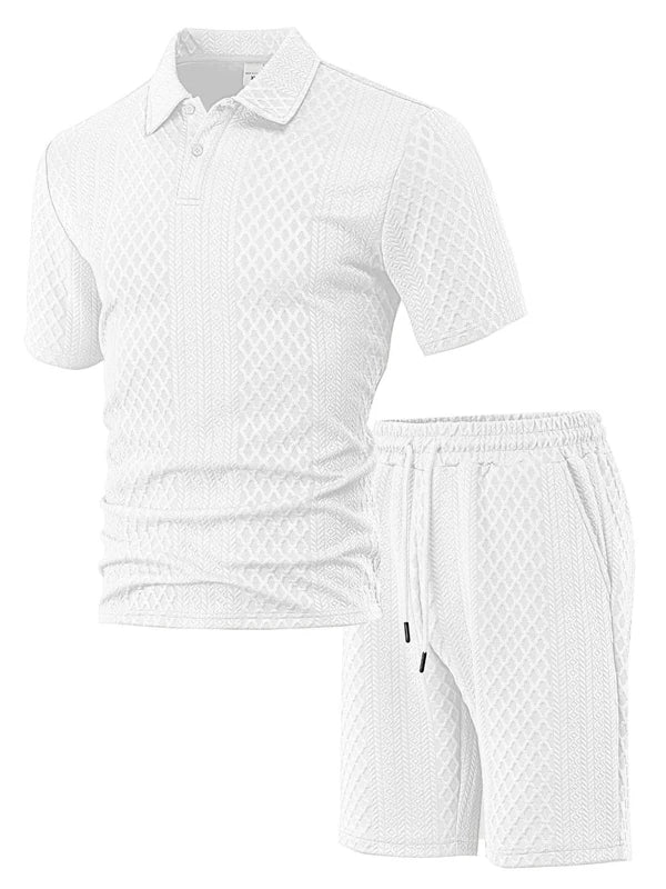 Joychuang New Summer Jacquard Men's T-shirt Set Trendy Lapel Mens Tshirts Shorts Kits Casual Mens Outfits for Men Apparel