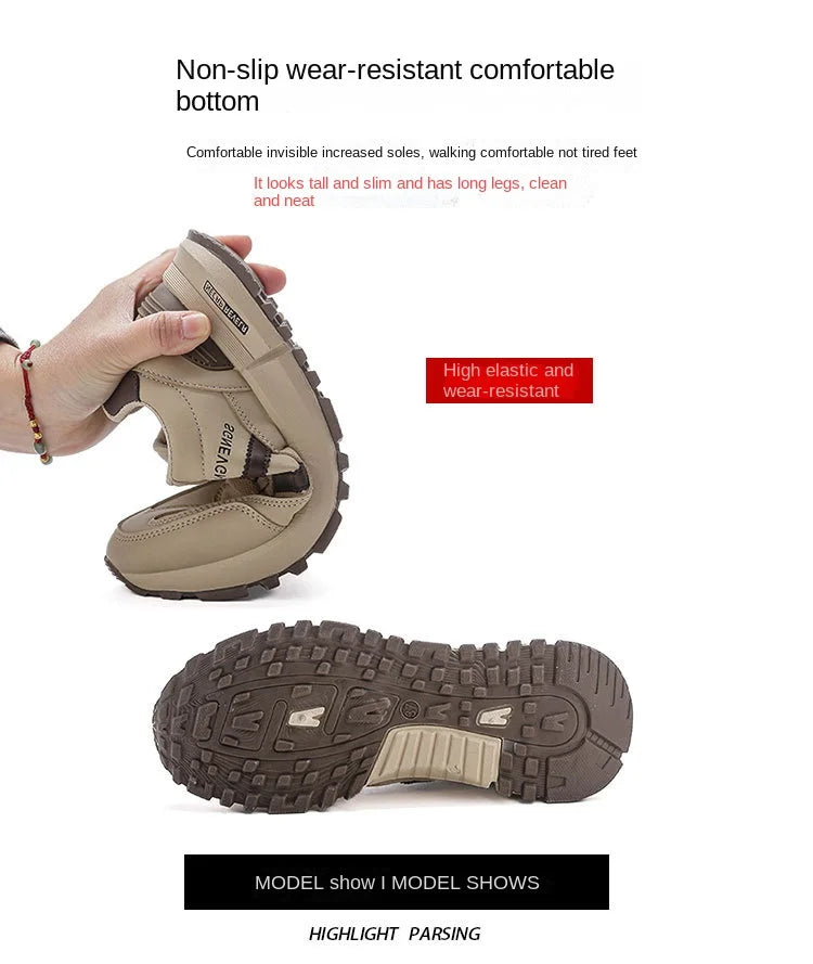 Women's 2025 Spring Autumn Running Flat Sneaker Cross-Border Plus Size All-match Leather Lace-Up Cushioning Non-slip Casual