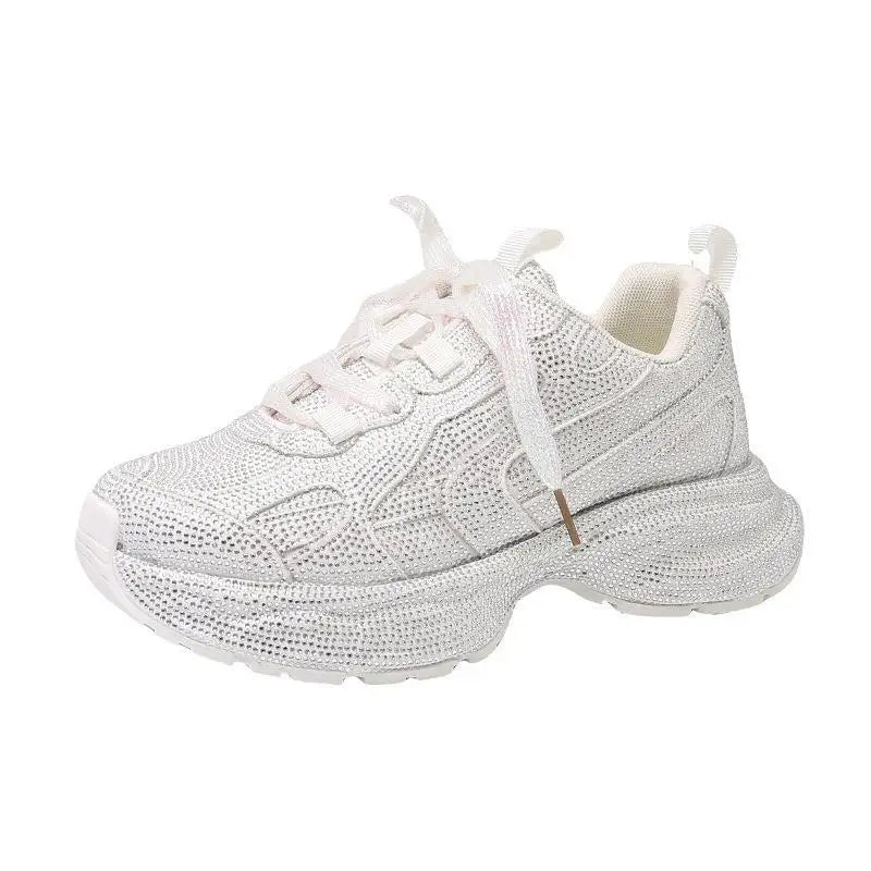 Sparkling Rhinestone Dad Sneakers Reflective Bling Footwear Lady Night Out Party Shoes Women Plus Size 42 Chunky Sole Sneakers