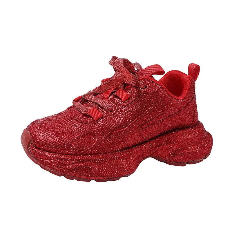 Sparkling Rhinestone Dad Sneakers Reflective Bling Footwear Lady Night Out Party Shoes Women Plus Size 42 Chunky Sole Sneakers