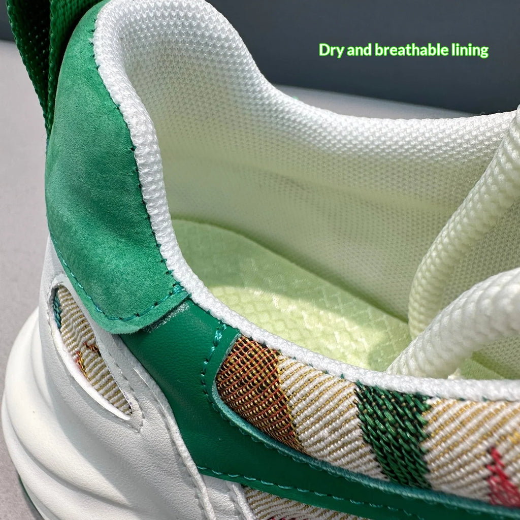 American Style Street Style Leather Cloth Stitching Toe Breathable Casual Sneakers Handsome Low-key Stretch Daddy Shoes Trendy