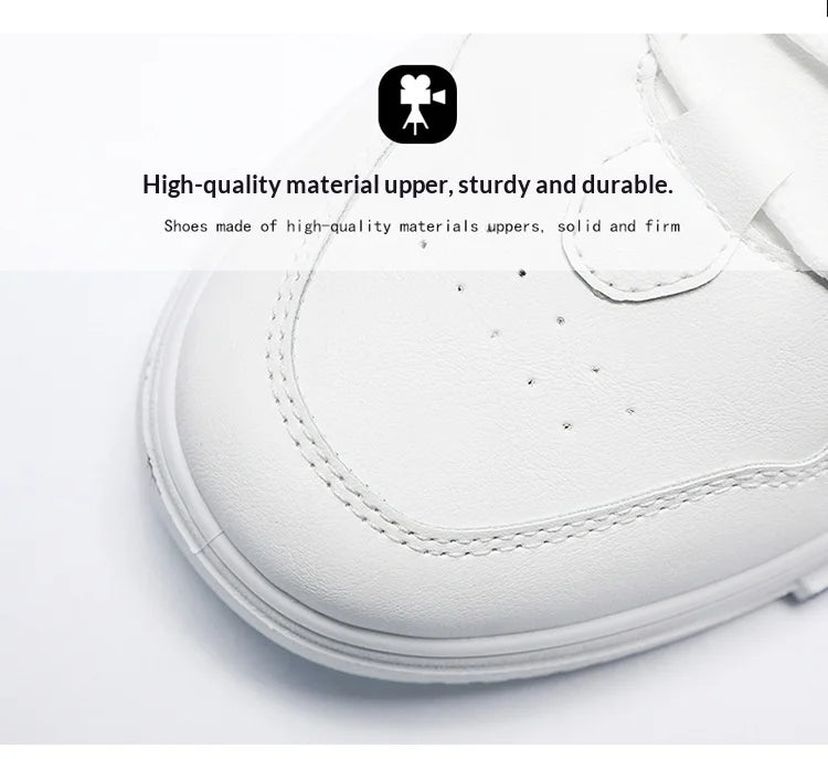 Summer Men's Breathable Synthetic Leather Upper Korean-style Round Toe Thick-soled Rubber Outsole Sports Casual Sneakers White
