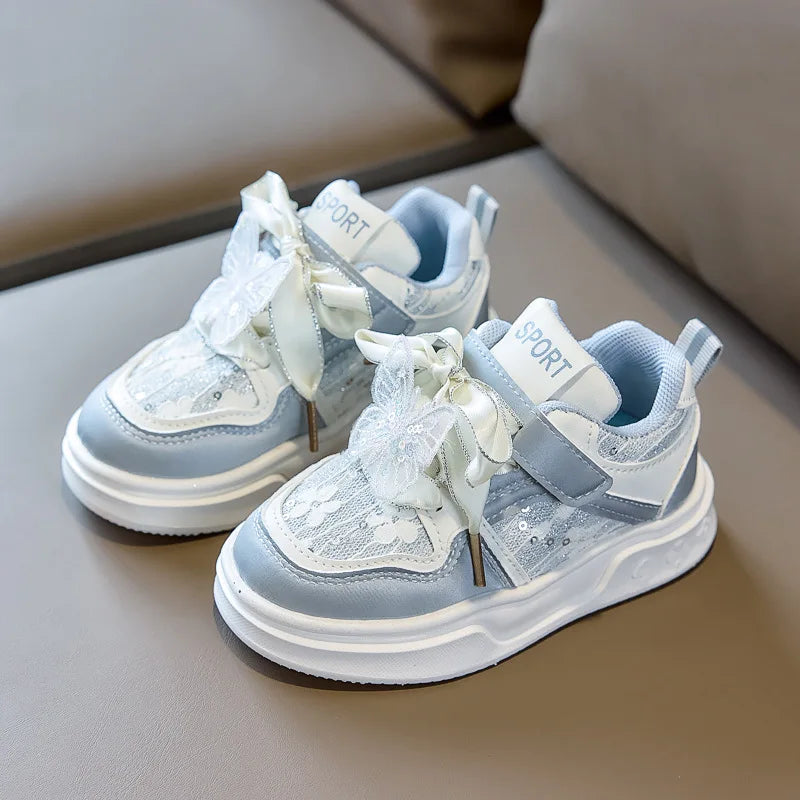 Girls' Butterfly Sneakers 2026 Spring New Children's Soft Sole Breathable Non-Slip Hook Loop Closure Casual Baby Korean Style