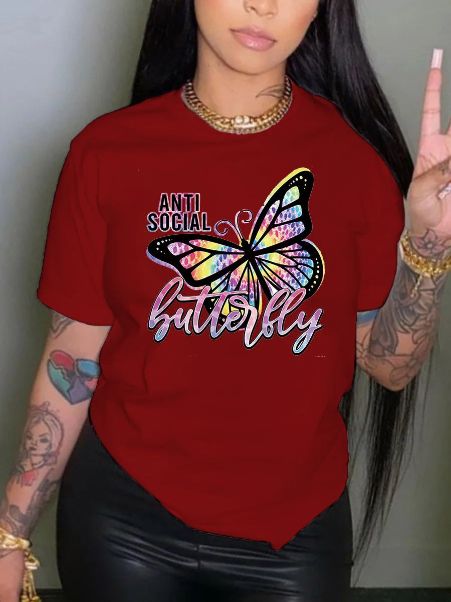 Women's Fashion Casual Short Sleeve T-Shirt with Neck Knit for Spring Summer Autumn Women Oversized T-shirt