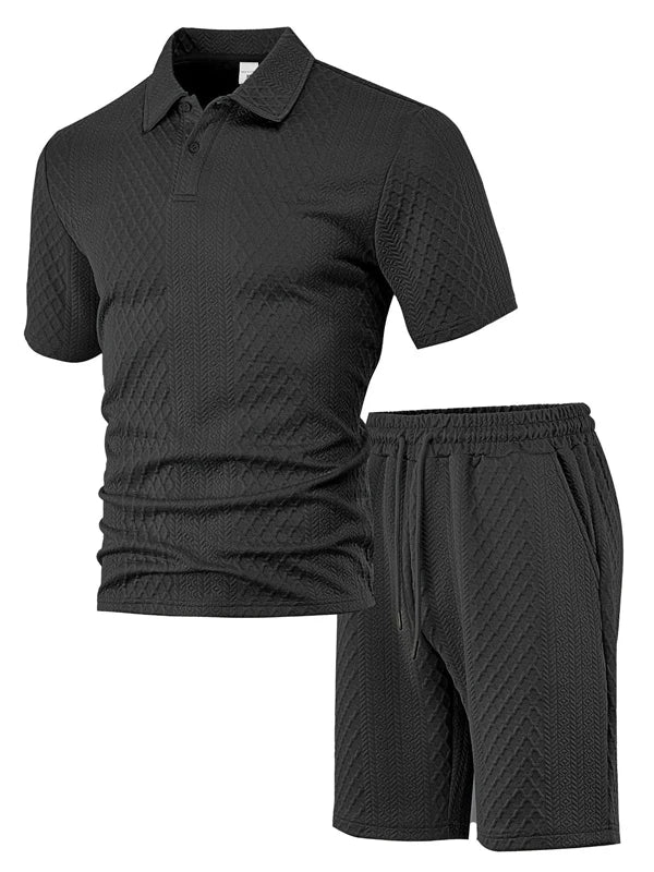 Joychuang New Summer Jacquard Men's T-shirt Set Trendy Lapel Mens Tshirts Shorts Kits Casual Mens Outfits for Men Apparel