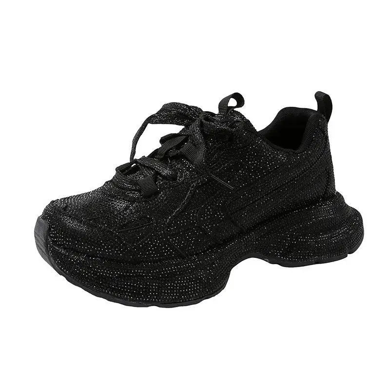 Sparkling Rhinestone Dad Sneakers Reflective Bling Footwear Lady Night Out Party Shoes Women Plus Size 42 Chunky Sole Sneakers