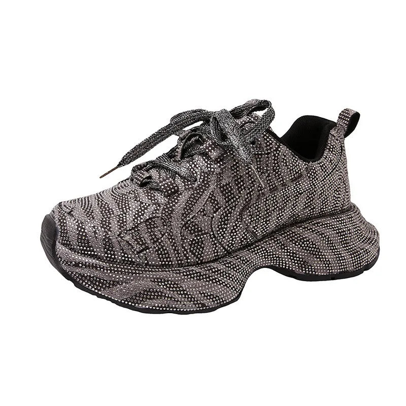 Sparkling Rhinestone Dad Sneakers Reflective Bling Footwear Lady Night Out Party Shoes Women Plus Size 42 Chunky Sole Sneakers