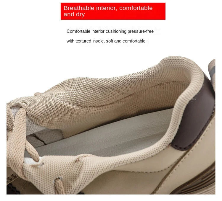 Women's 2025 Spring Autumn Running Flat Sneaker Cross-Border Plus Size All-match Leather Lace-Up Cushioning Non-slip Casual