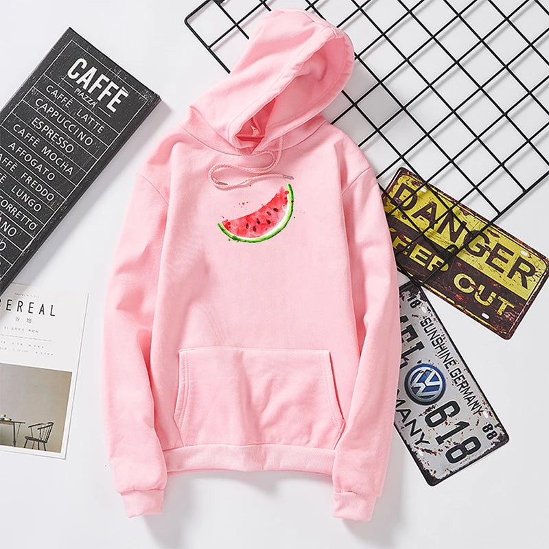 Autumn Winter Hooded Watermelon Graphic Print Sweatshirt Woman Harajuku student Pullover Kawaii White Oversized Female Hoodies