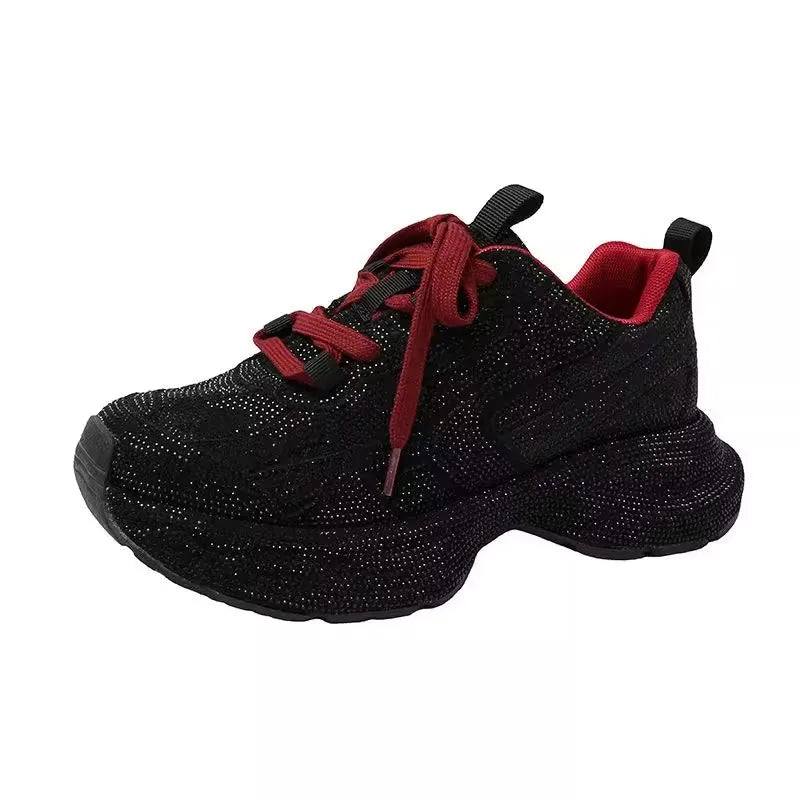 Sparkling Rhinestone Dad Sneakers Reflective Bling Footwear Lady Night Out Party Shoes Women Plus Size 42 Chunky Sole Sneakers