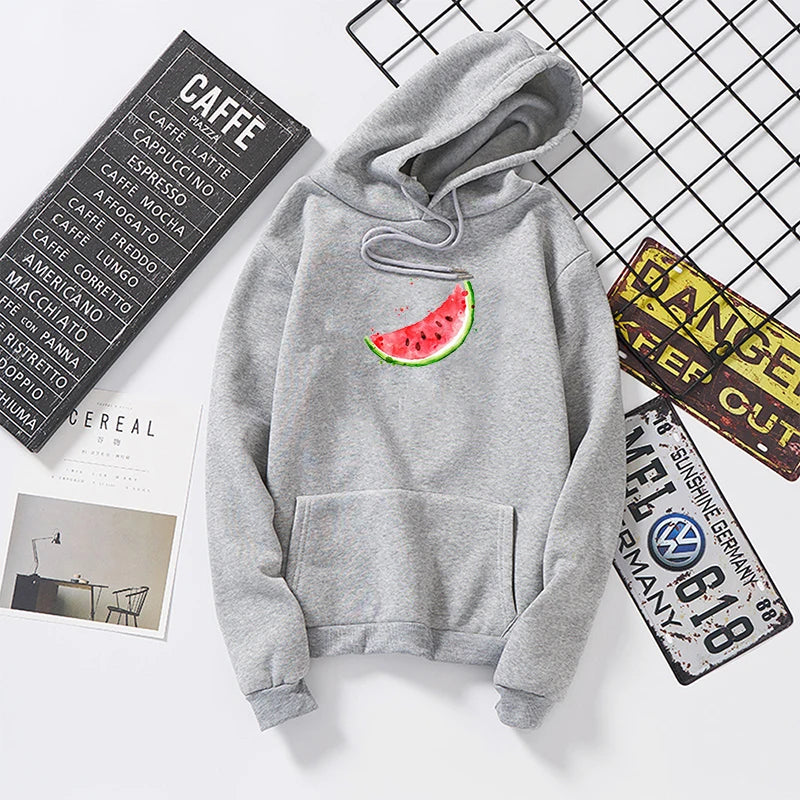Autumn Winter Hooded Watermelon Graphic Print Sweatshirt Woman Harajuku student Pullover Kawaii White Oversized Female Hoodies