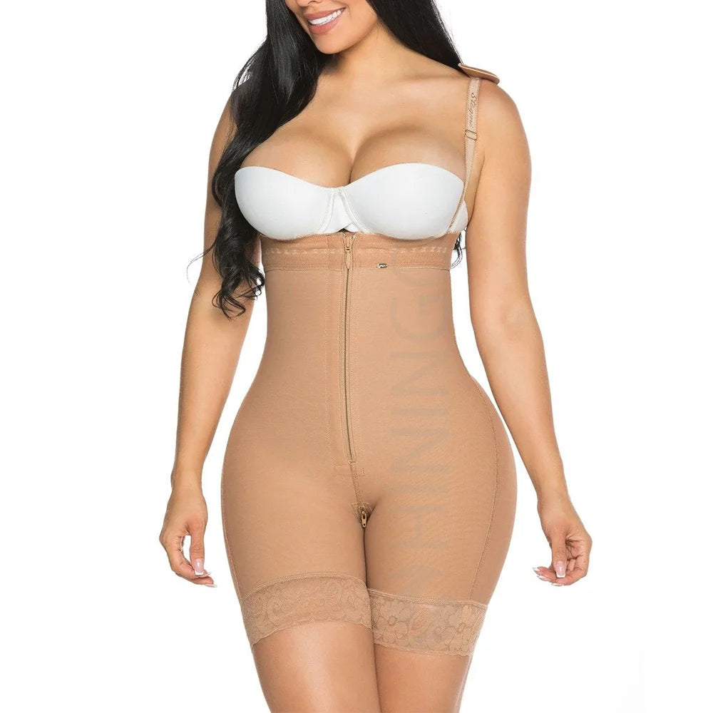 High Compression Open Bust Zipper Style Full Body Shaper Colombianas Fajas Bbl Post Op Surgery Stage 2 3 Women's Spandex