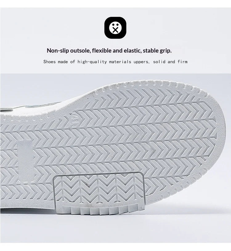 Summer Men's Breathable Synthetic Leather Upper Korean-style Round Toe Thick-soled Rubber Outsole Sports Casual Sneakers White
