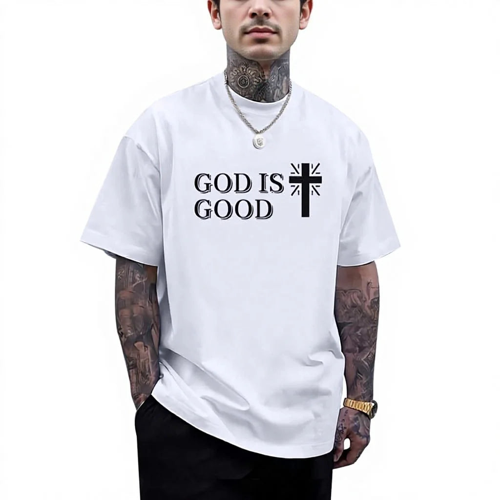 God Is Good Cotton Printed Christian Jesus Cross Men's Religious Faith Inspirational Vintage T-Shirts