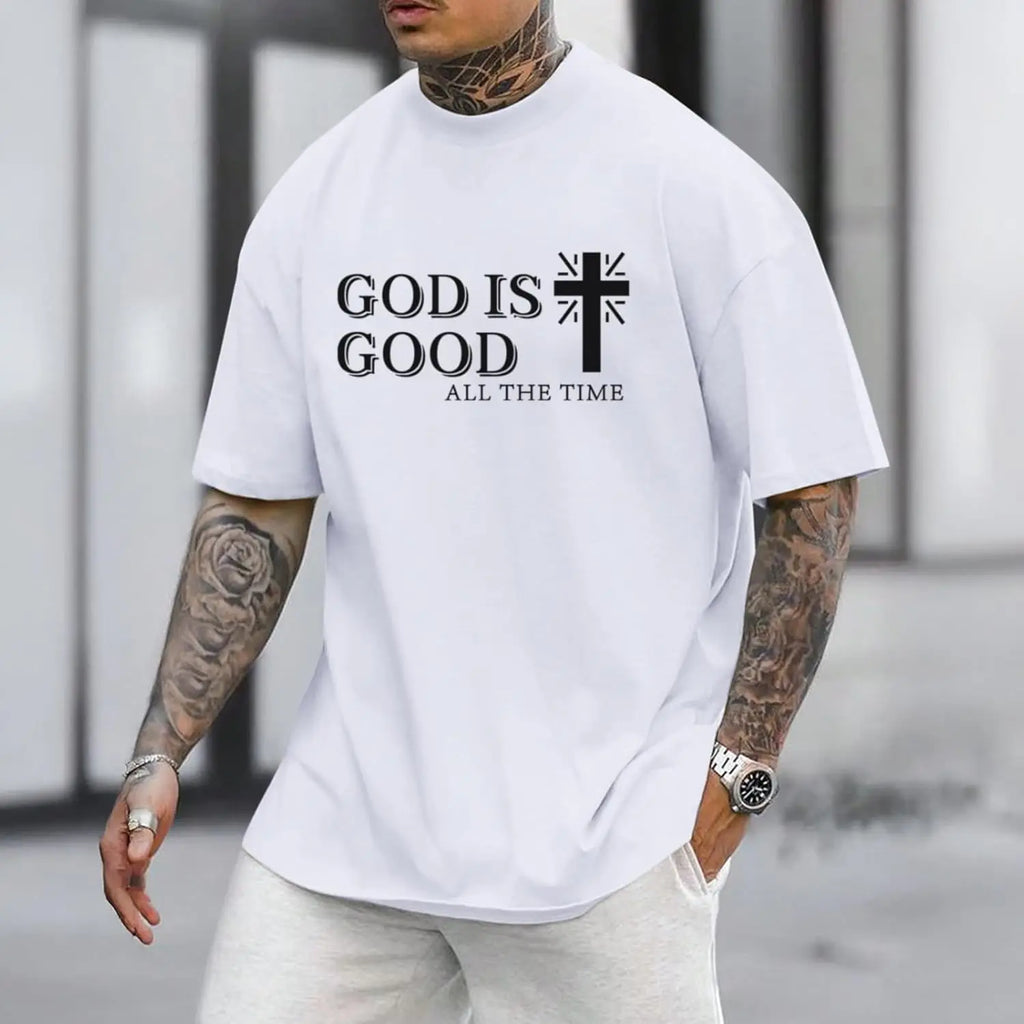God Is Good Cotton Printed Christian Jesus Cross Men's Religious Faith Inspirational Vintage T-Shirts