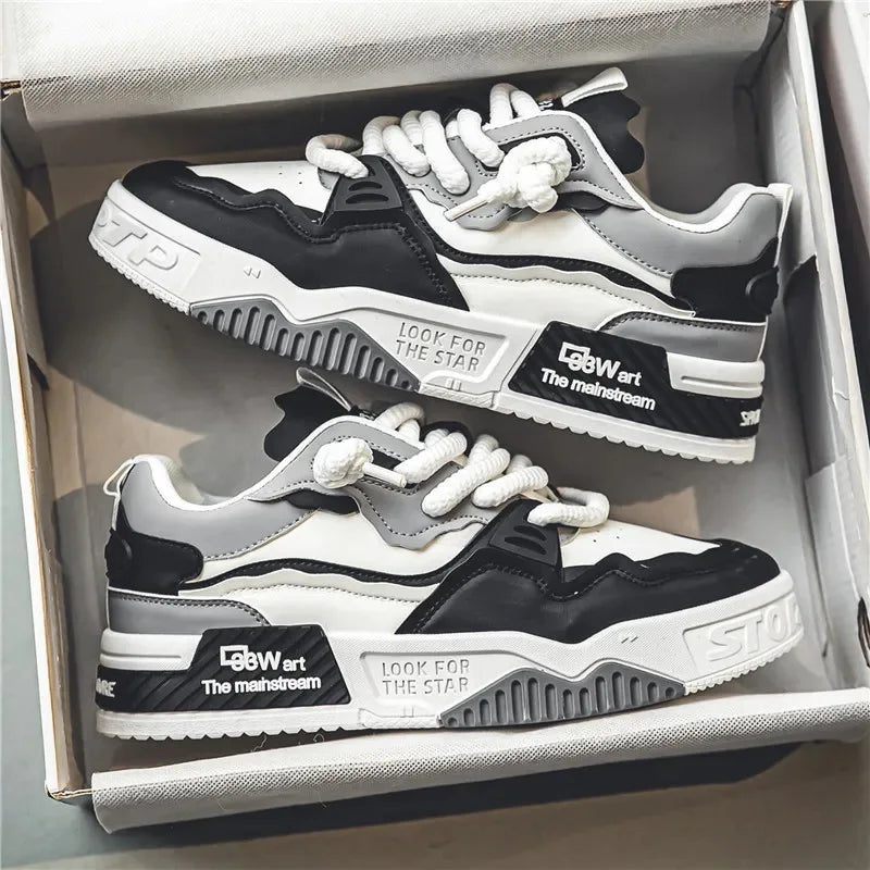 Men's Trendy Street Style Platform Skateboard Shoes Comfortable Non-Slip Durable Casual Lace-up Sneakers for Summer Winter Mesh