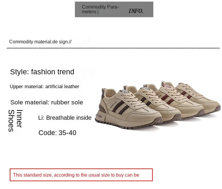 Women's 2025 Spring Autumn Running Flat Sneaker Cross-Border Plus Size All-match Leather Lace-Up Cushioning Non-slip Casual