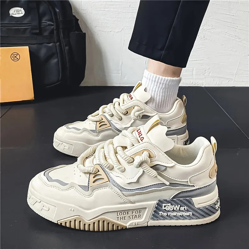 Men's Trendy Street Style Platform Skateboard Shoes Comfortable Non-Slip Durable Casual Lace-up Sneakers for Summer Winter Mesh
