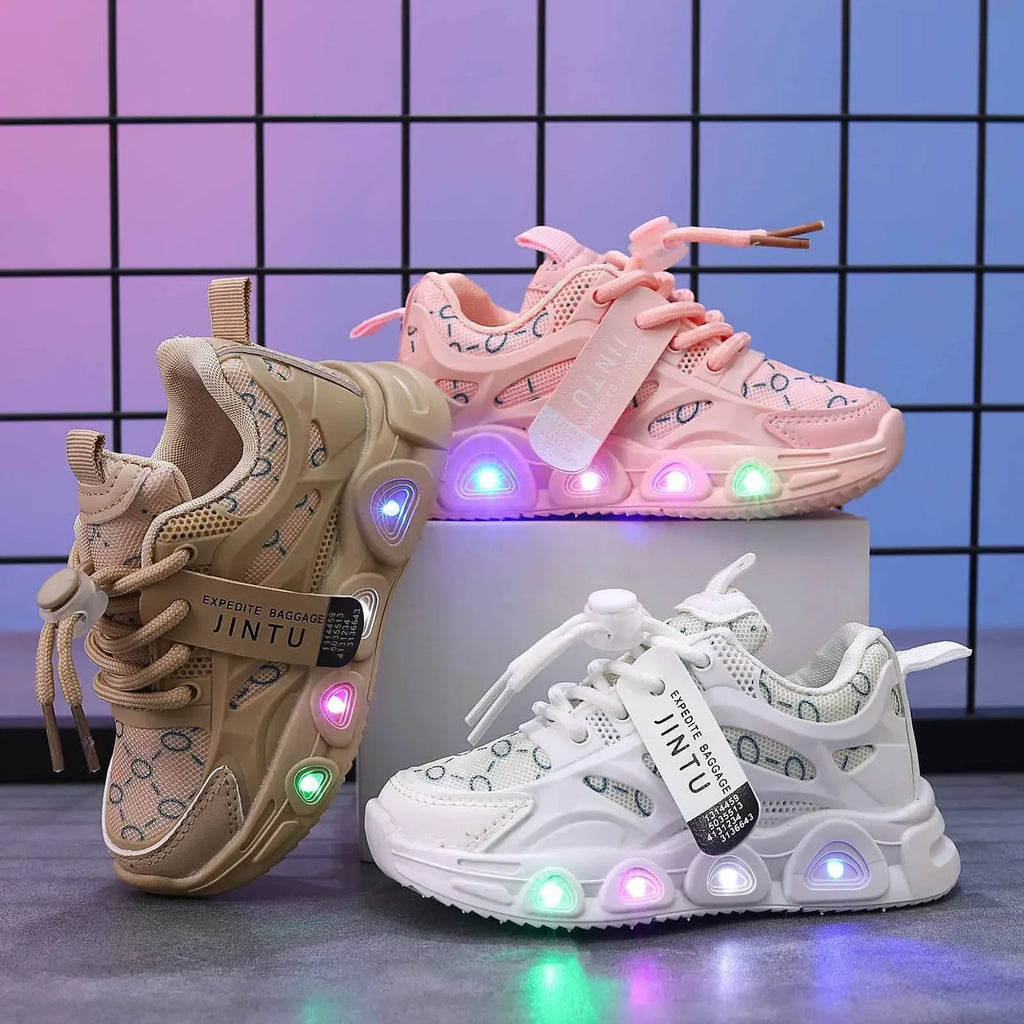 LED Luminous Casual Sneaker for Kids Button Closure Brightly Lights up for Toddler Boys and Girls for Summer Walking