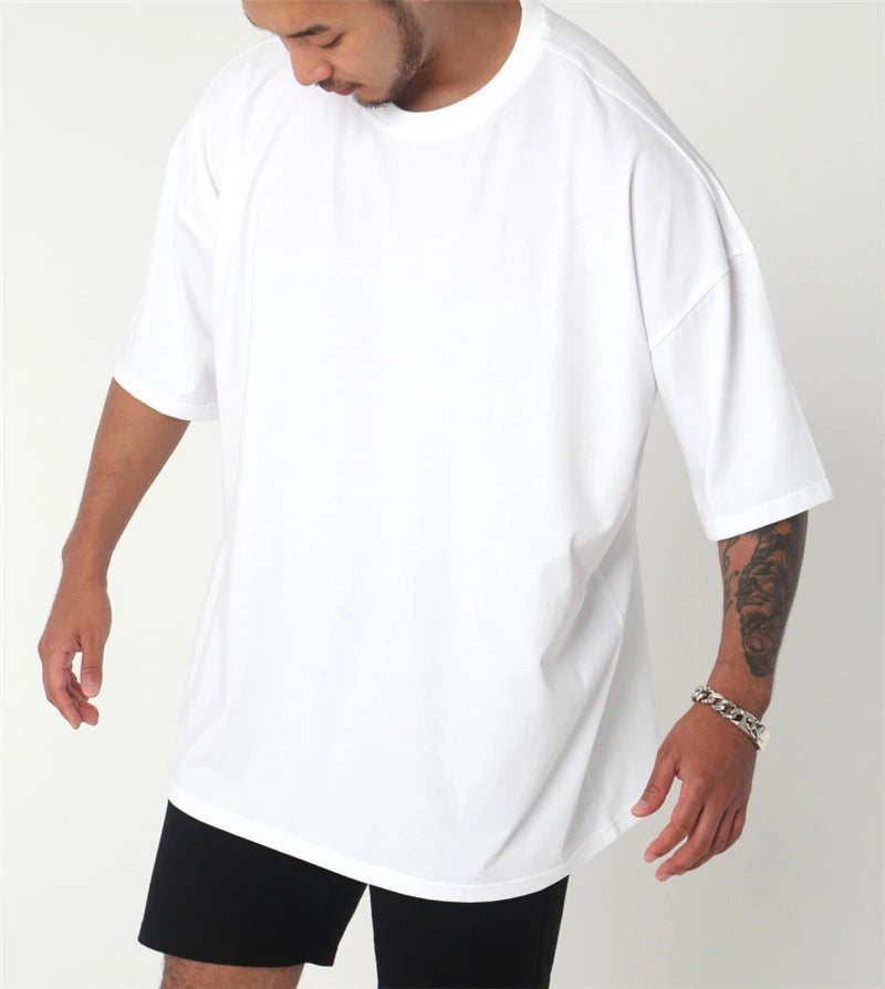 High Quality Customised Logo Blank Cotton Tee White Tshirt Short Sleeve Loose Fit Baggy Muscle Oversized T Shirts Men