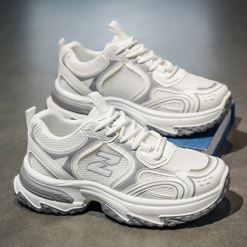 Men's Dad Shoes Autumn New Breathable Mesh Anti-Slip Lace-Up Thick-Soled Height-Increasing Casual Sneakers