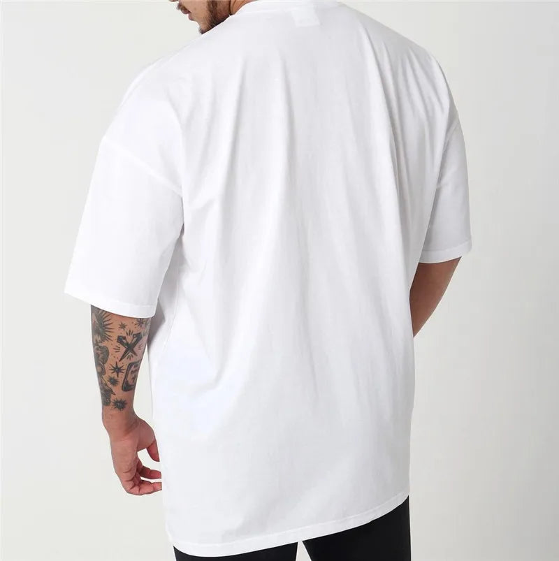 High Quality Customised Logo Blank Cotton Tee White Tshirt Short Sleeve Loose Fit Baggy Muscle Oversized T Shirts Men